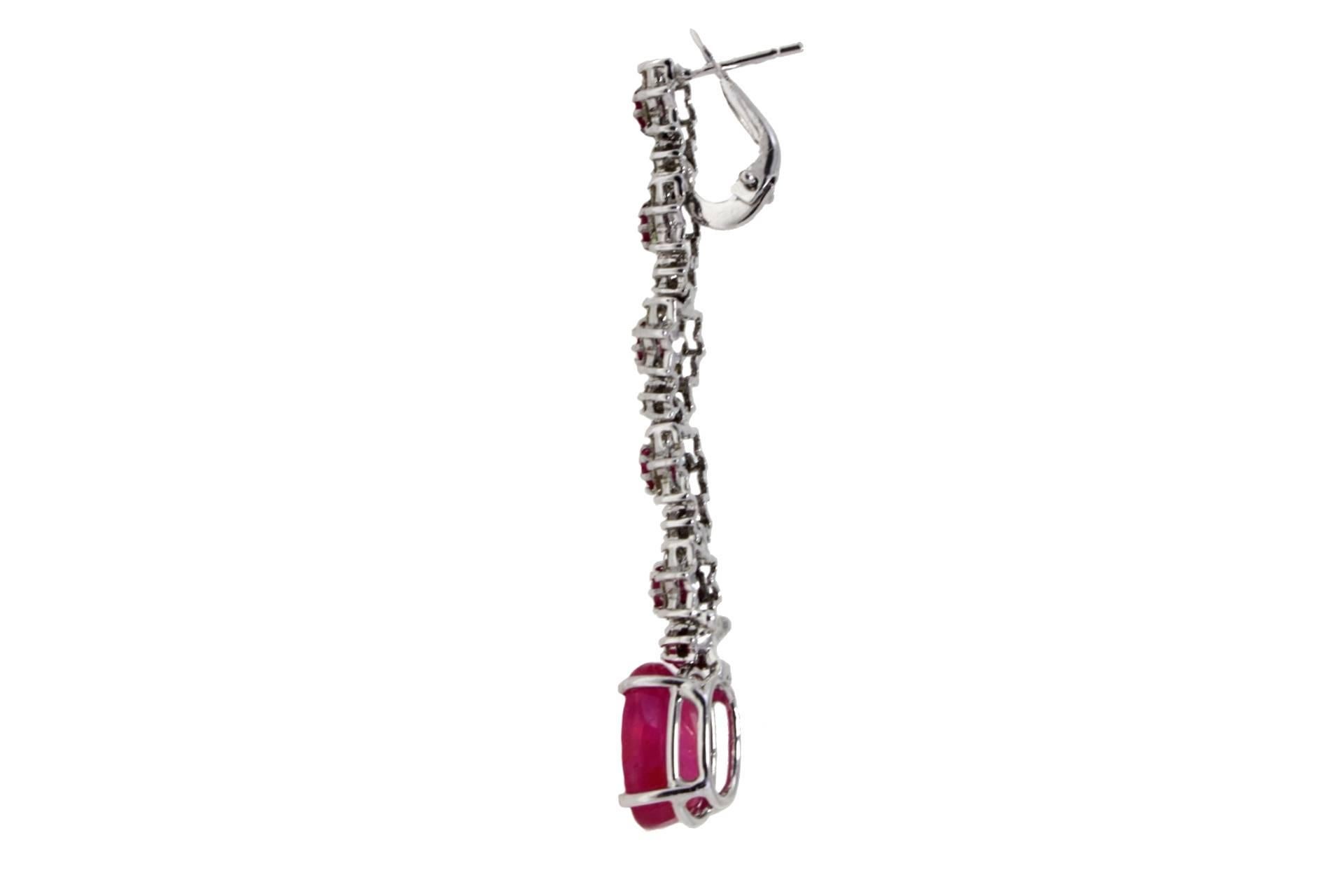 Retro 1.64 ct Diamonds, 10.78 ct Ruby White Gold Clip-on/ Drop Earrings