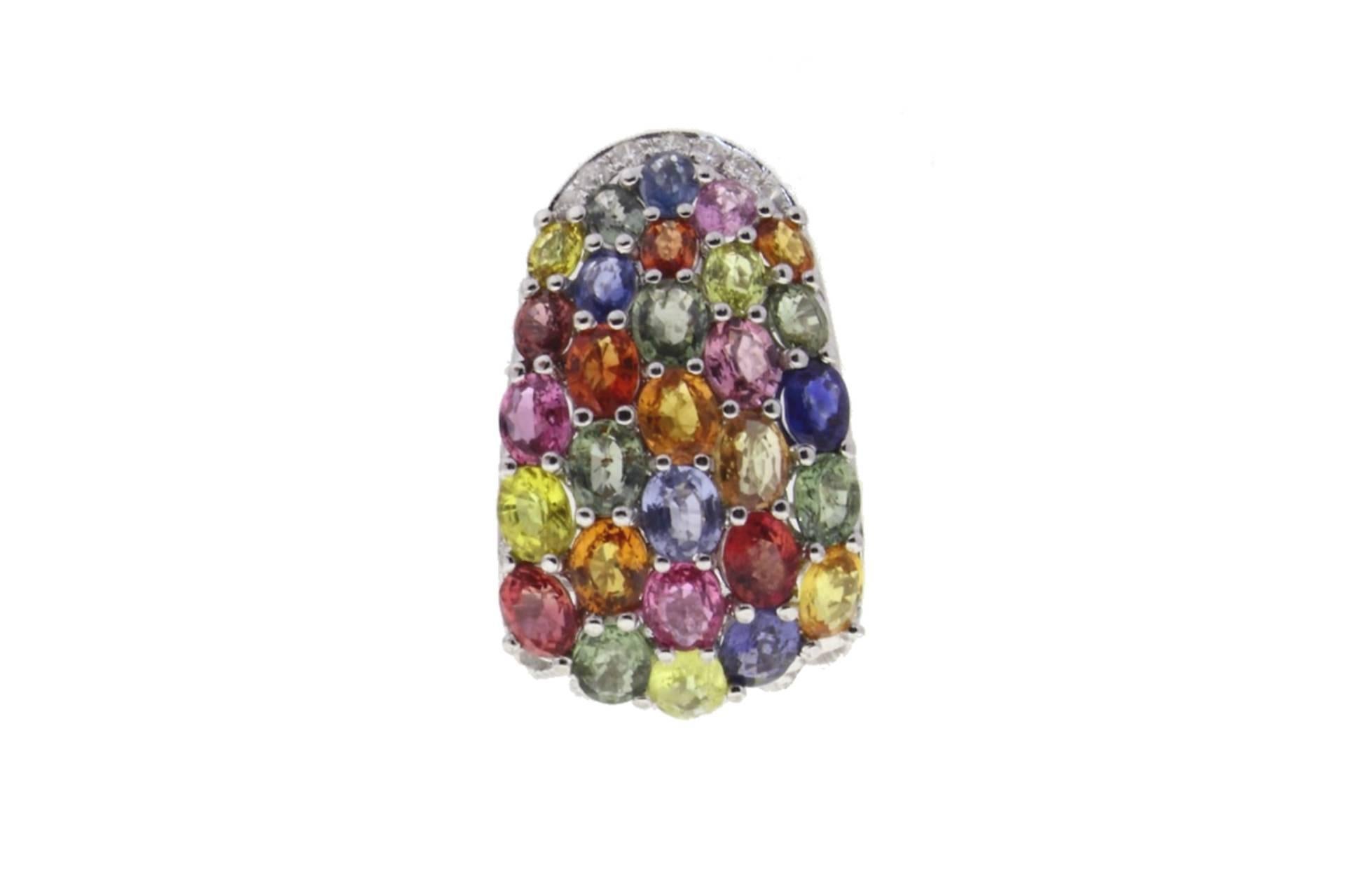 Multi-colour sapphires earrings in 14kt white gold embellished with a line of diamonds.

tot weight 19.0gr
r.f.   icii