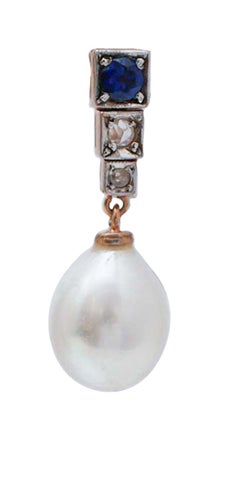 10 Mm Pearls, Sapphires, Diamonds, Rose Gold and Silver Tennis Earrings
