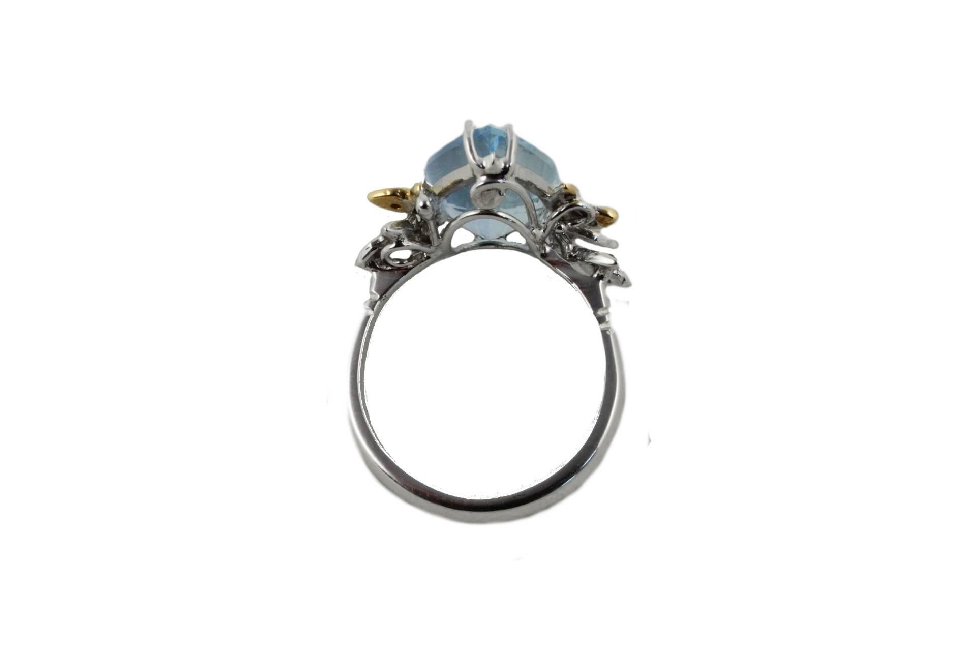 Retro  Gold Diamond Aquamarine Ring