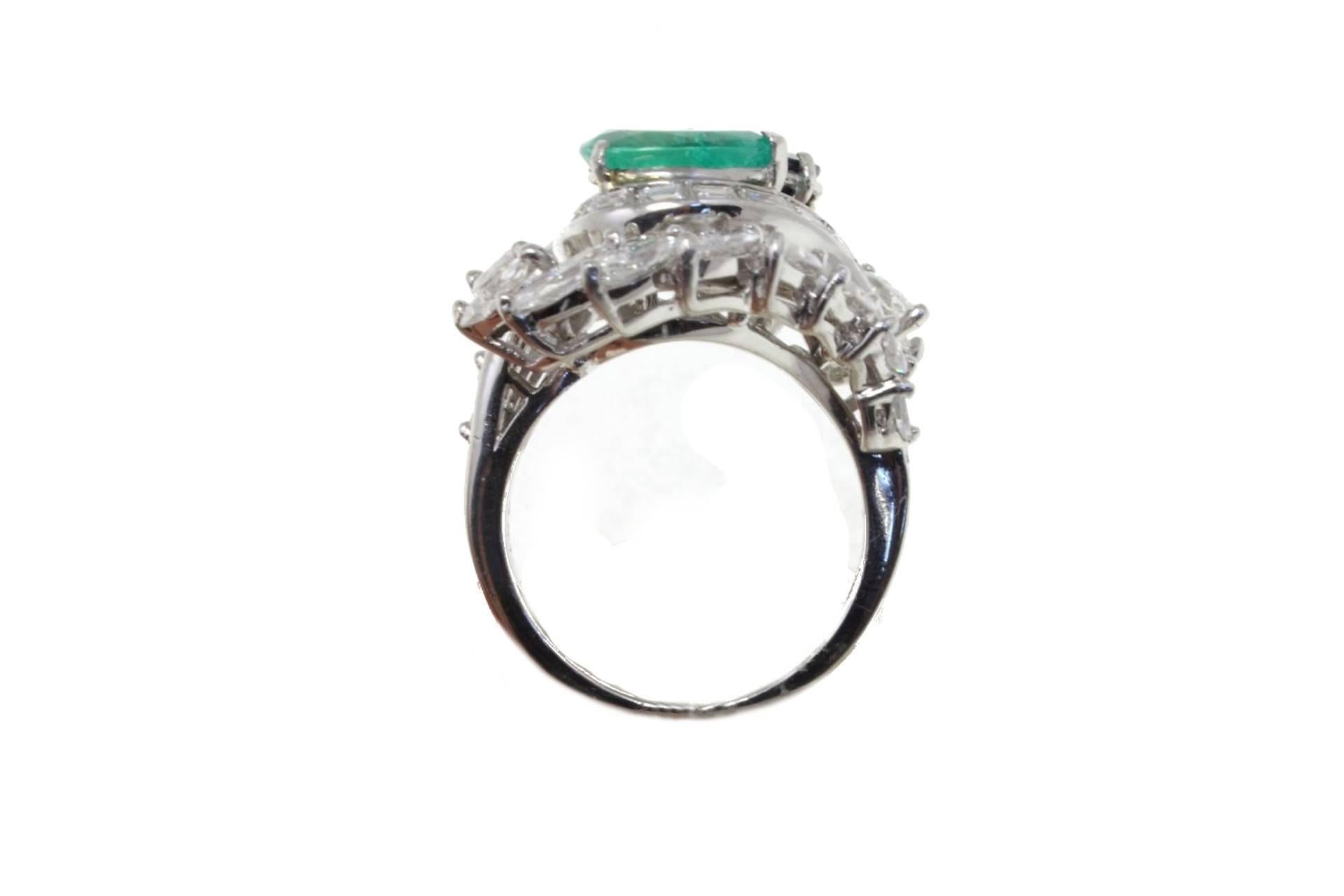 Retro Emerald, Sapphire, Diamonds, Platinum Ring. For Sale