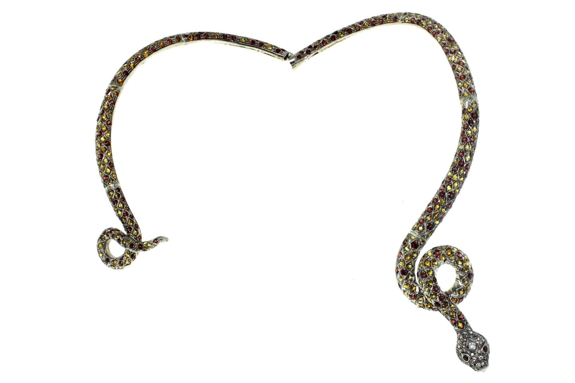 Luise Gold Silver Diamond Topaz Garnet Necklace In Good Condition In Marcianise, Marcianise (CE)