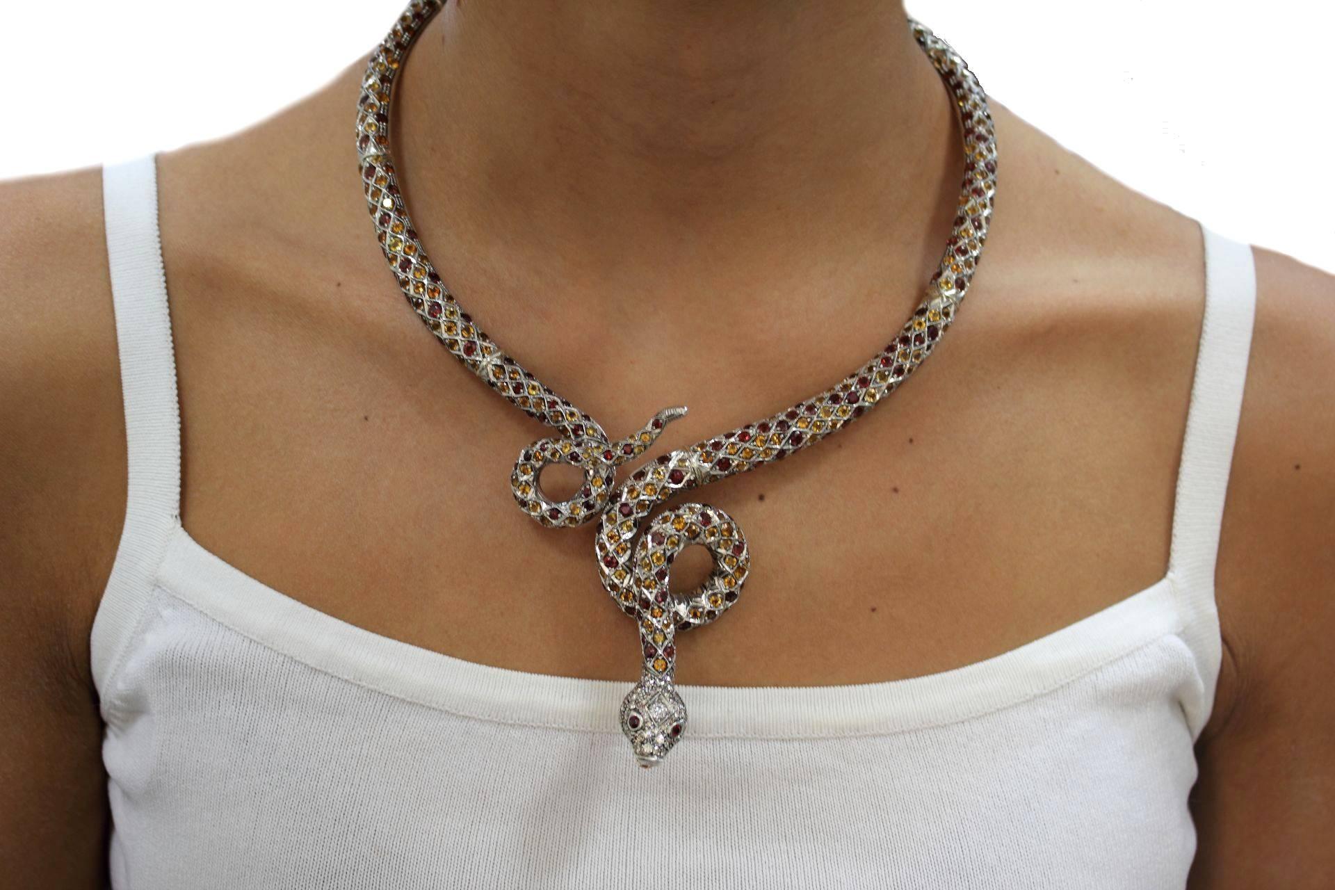 Luise Gold Silver Diamond Topaz Garnet Necklace 1