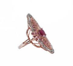 Rubies, Diamonds, Rose Gold and Silver Ring.