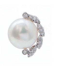 13 Mm Pearls, Diamonds, 14 Karat White Gold Earrings.