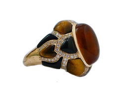 Stones, Diamonds, 14 Karat Yellow Gold Ring.