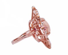 Coral, Rubies, Diamonds, Rose Gold and Silver Ring.
