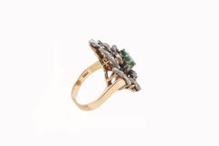 0.46 ct Diamonds and 0.93 ct Emerald Rose Gold and Silver Fashion Retrò Ring