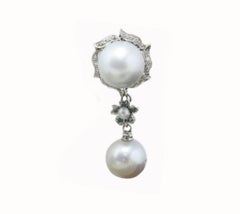 Pendientes de oro con diamantes blancos y verdes de 0,38 ct y perlas australianas grandes de 12,02 g