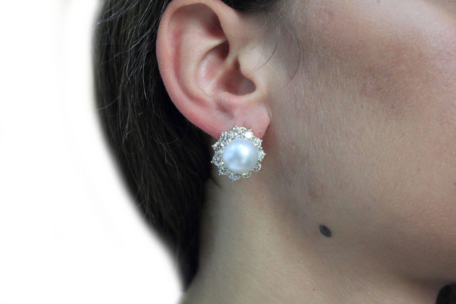 7.42 ct Diamonds, 6.50 g Big australian Pearls Earrings In Good Condition For Sale In Marcianise, Marcianise (CE)