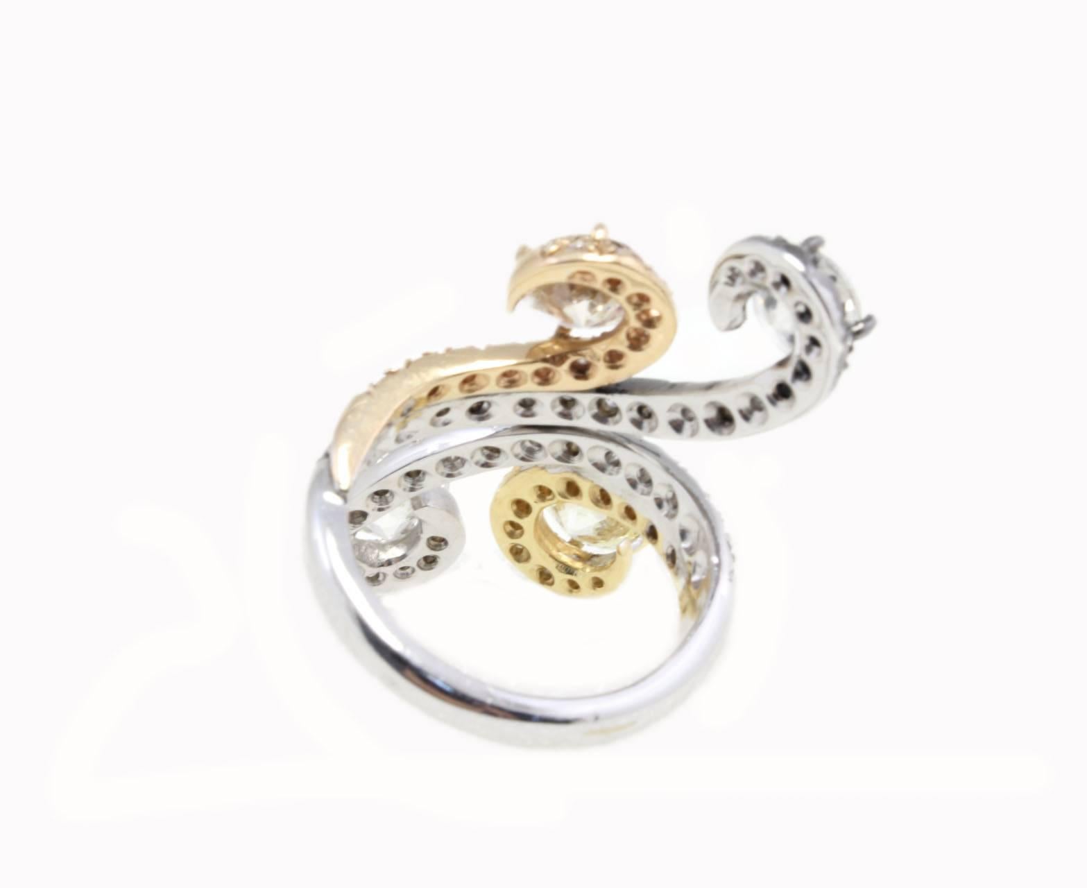 Retro 5.10 ct White Diamonds, Yellow Rose and White Gold Fashion Ring