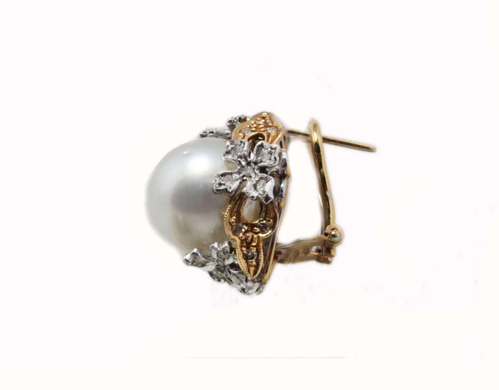 Retro Luise Australian Pearl and Diamonds Stud Earrings