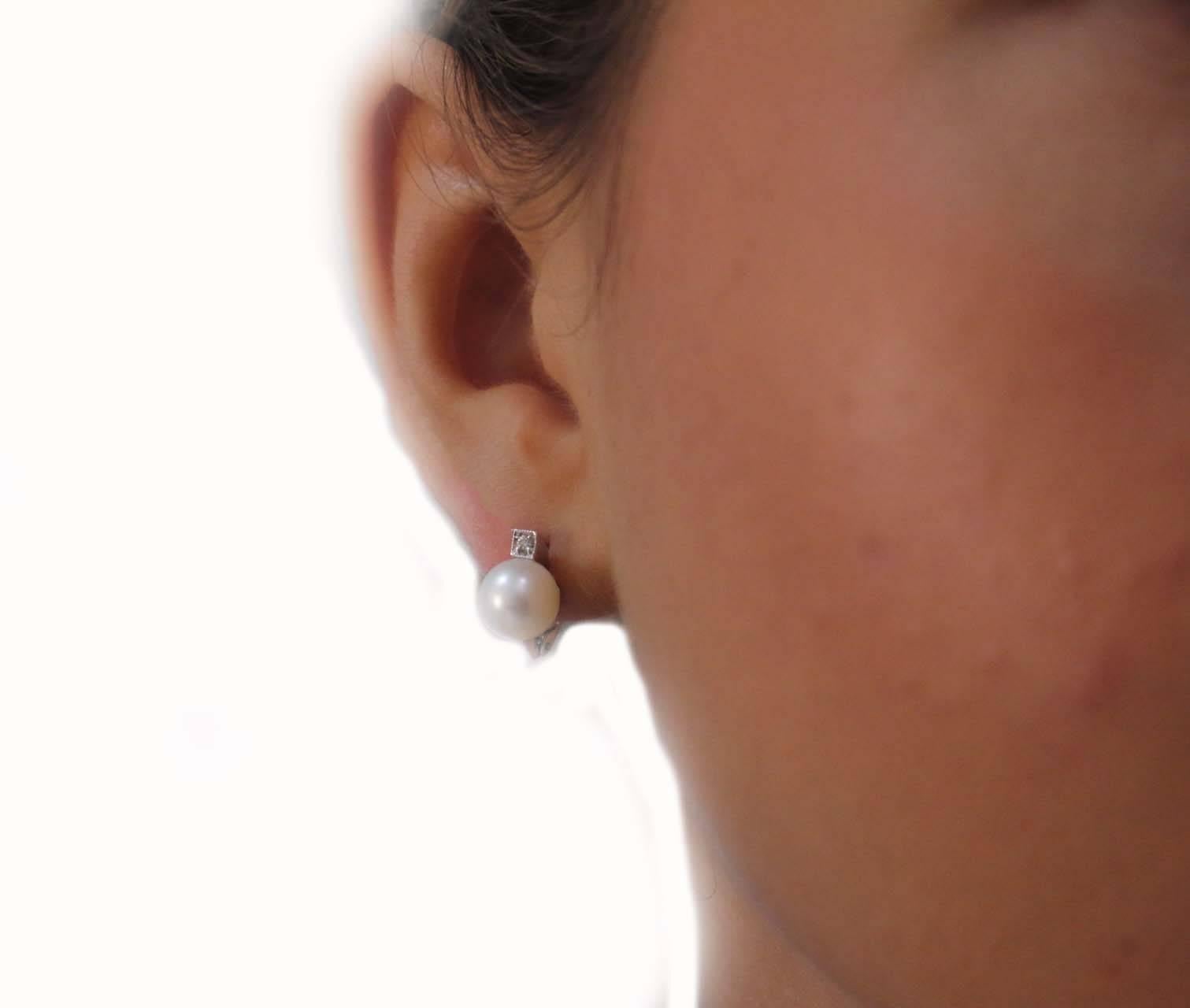 Women's or Men's Luise Sea Pearl and Diamonds Stud Gold Earrings