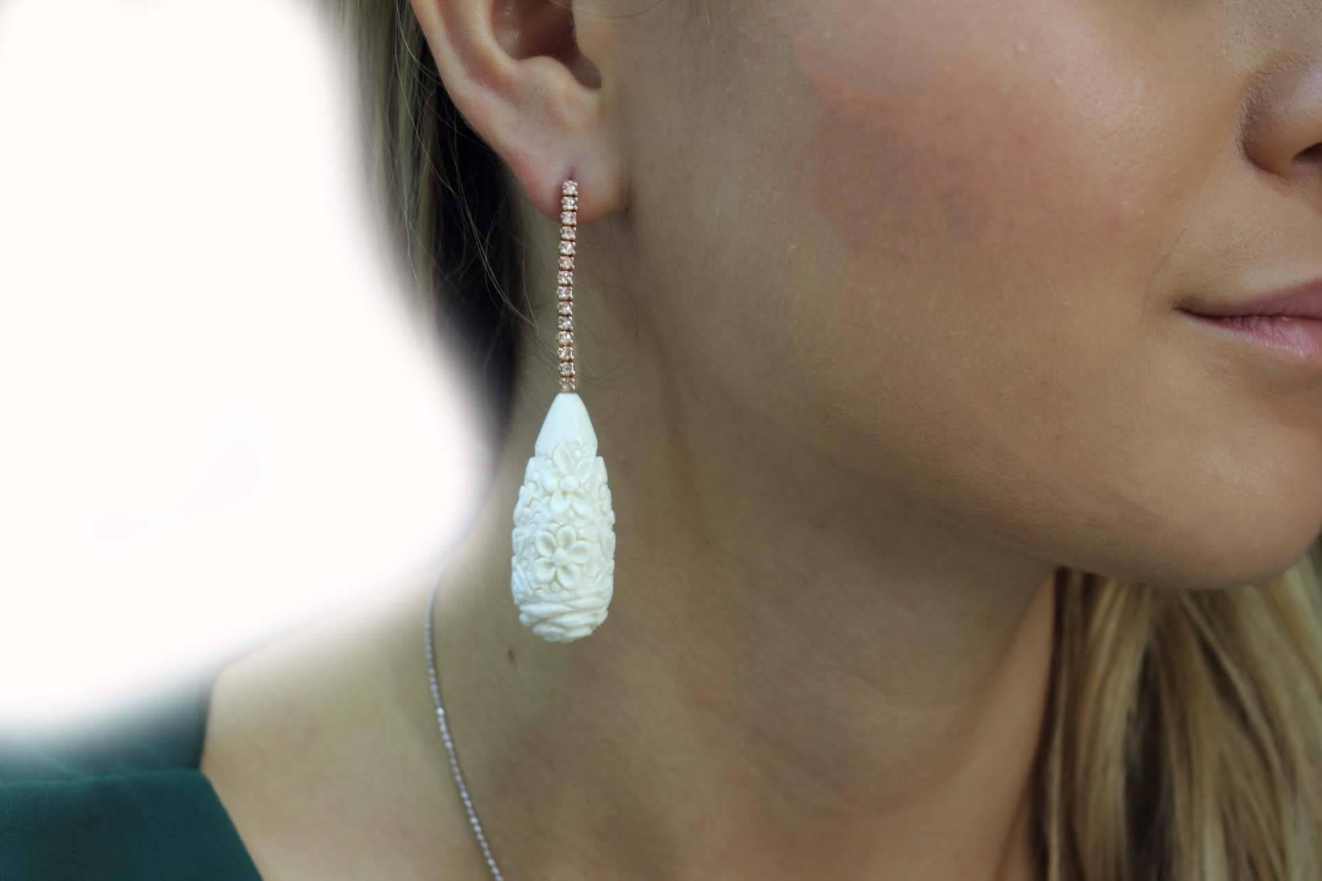 Women's or Men's Luise Diamonds and Bones Drop Gold Earrings