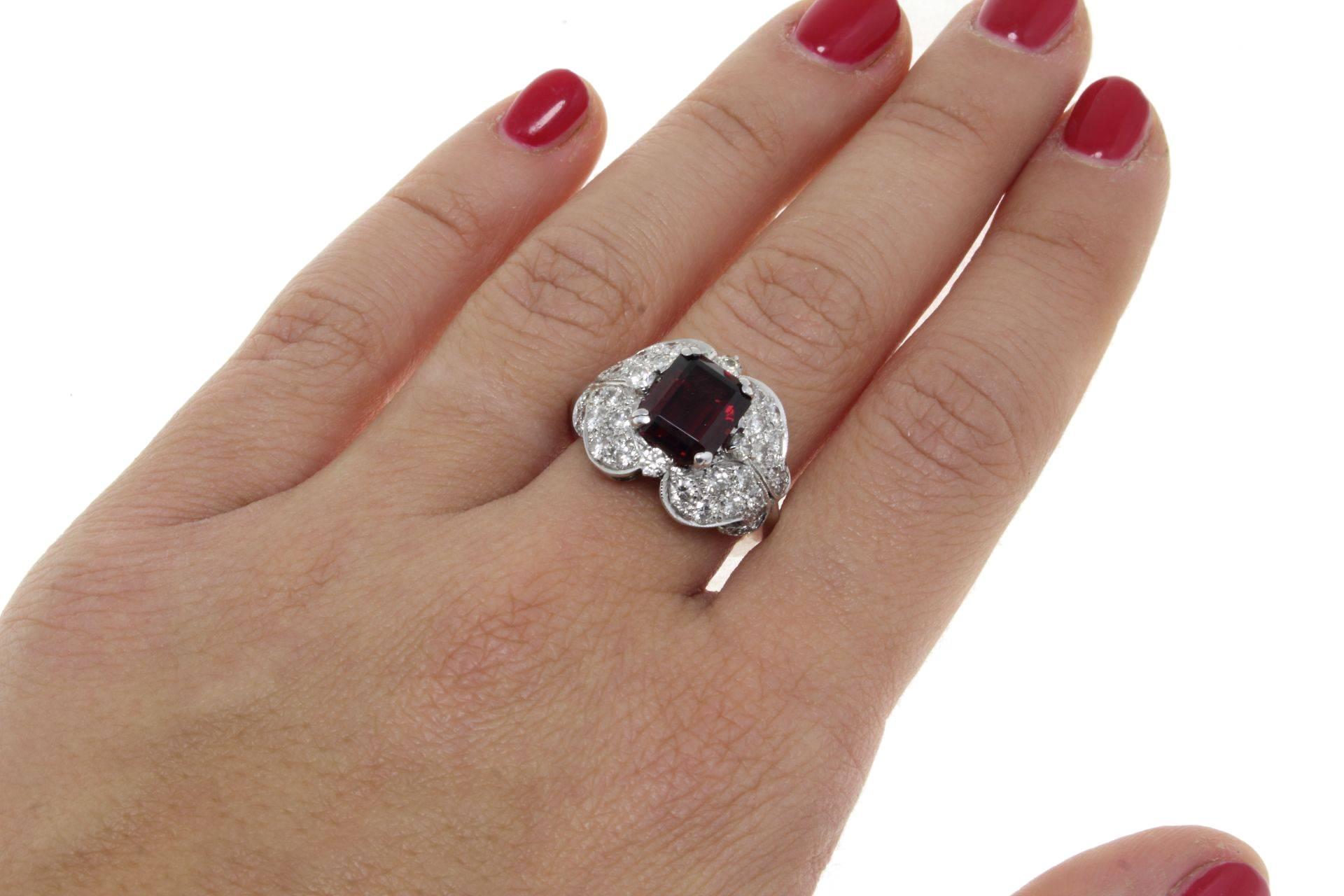 Mixed Cut 2.06 ct White Diamonds and 2.47 ct Garnet Cluster White Gold Ring