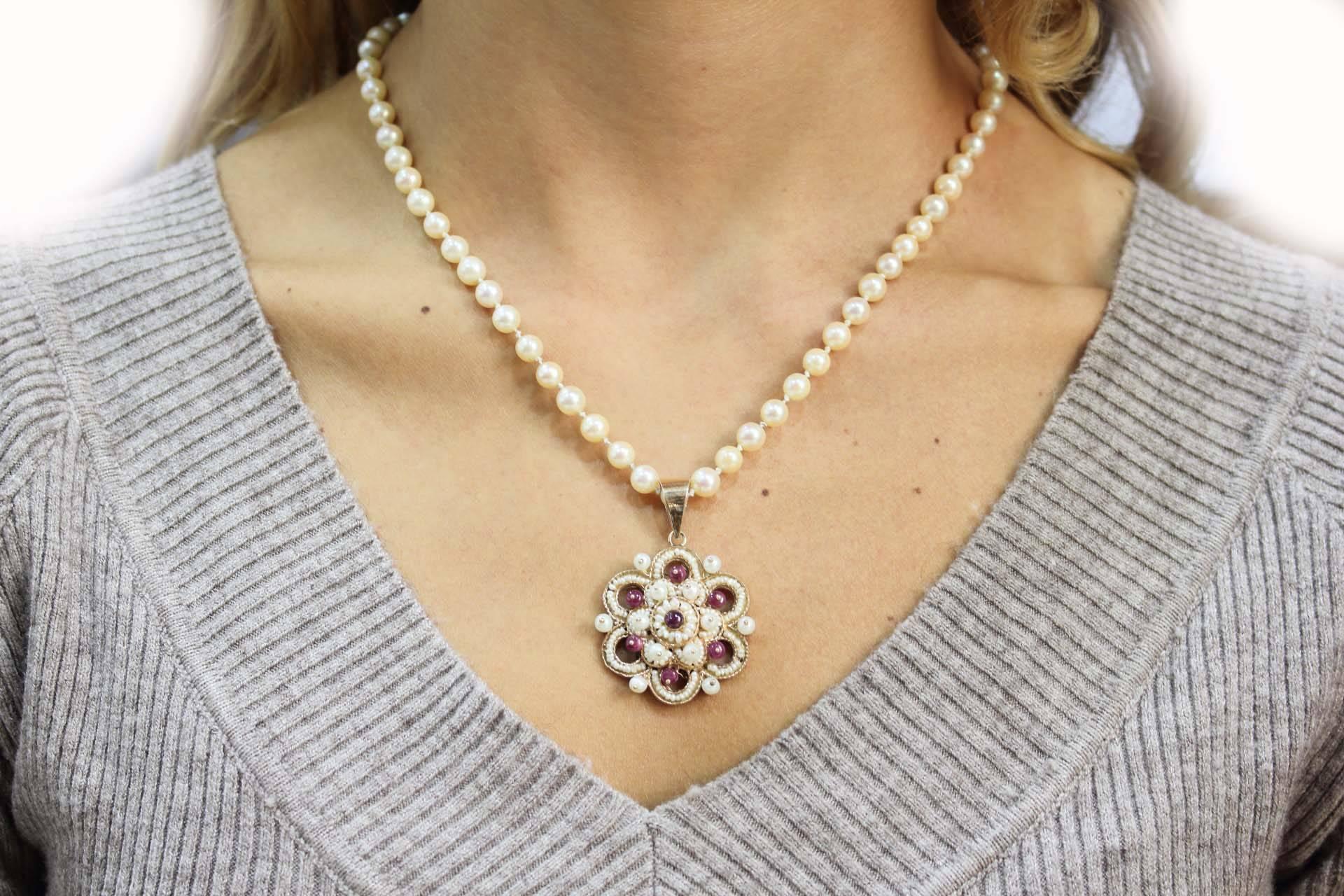 Women's or Men's Pearl and Rose Gold Necklace