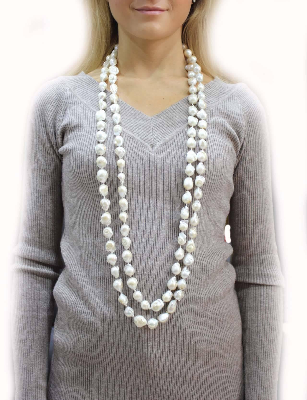 Women's or Men's  Baroque Pearls Long Necklace