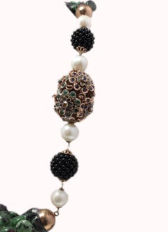 Gold Silver Sapphires Onyx Zoisite with Rubies and Pearl Necklace