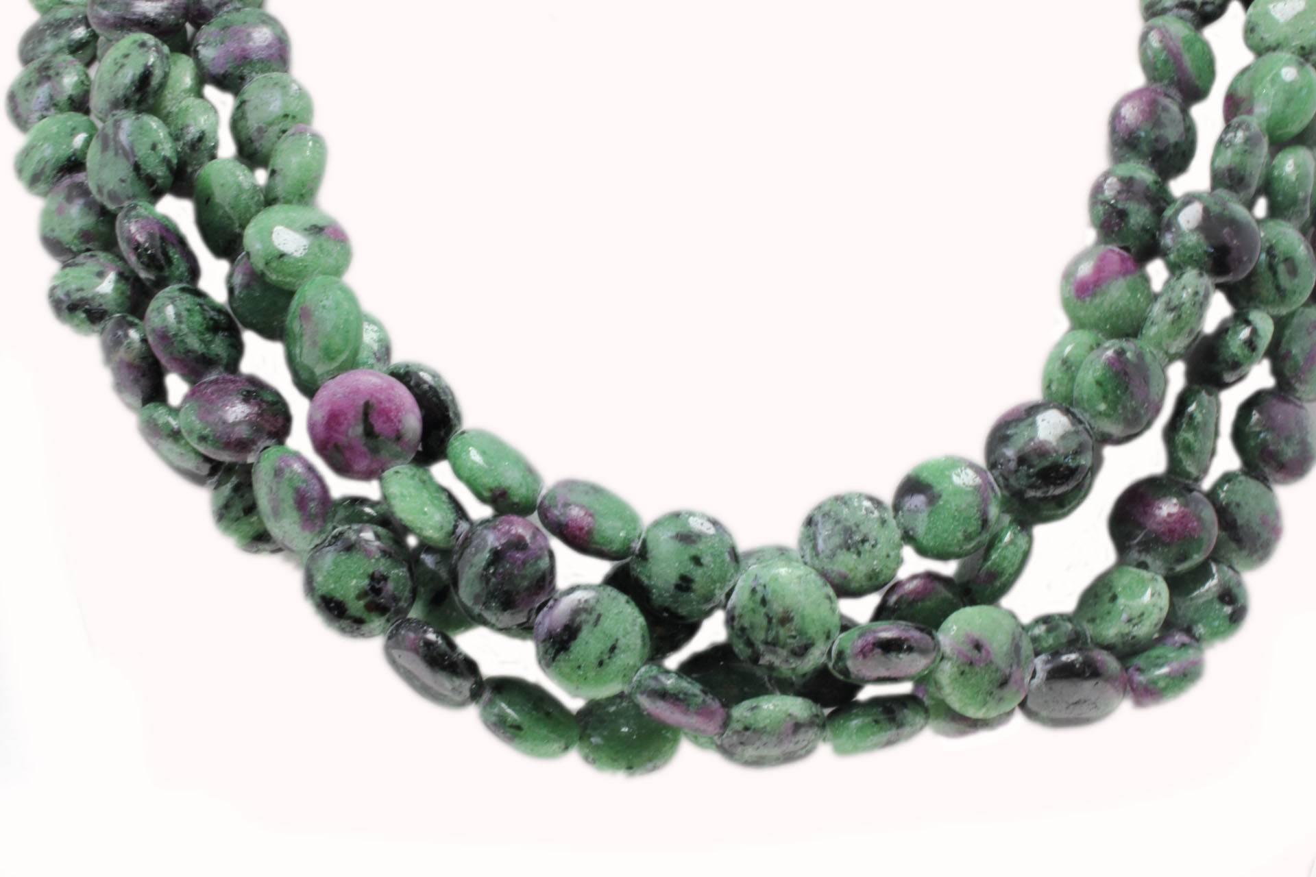 Women's or Men's  Gold Silver Sapphires Onyx Zoisite with Rubies and Pearl Necklace