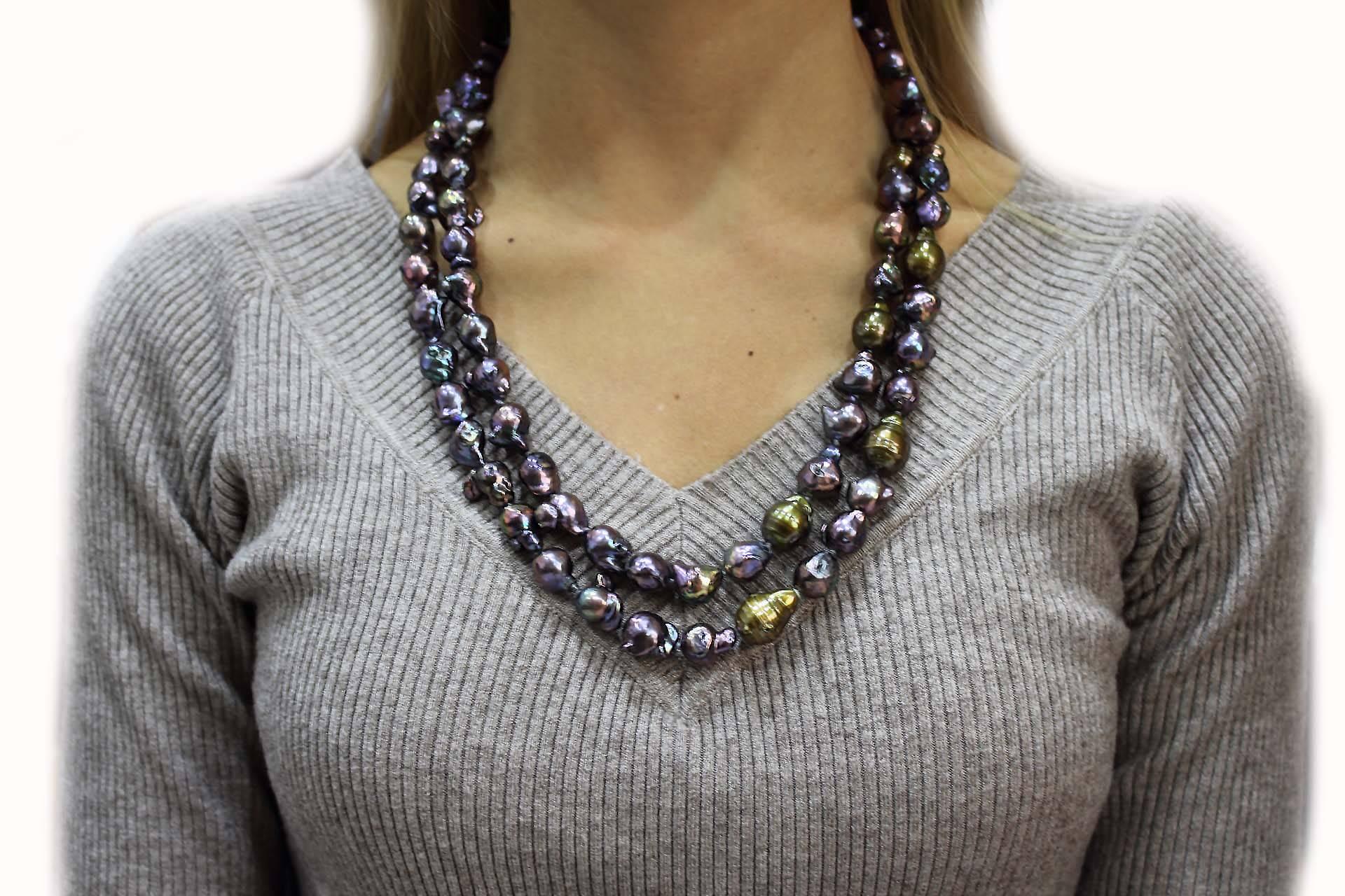 Retro  Natural Baroque Dark Pearls Necklace