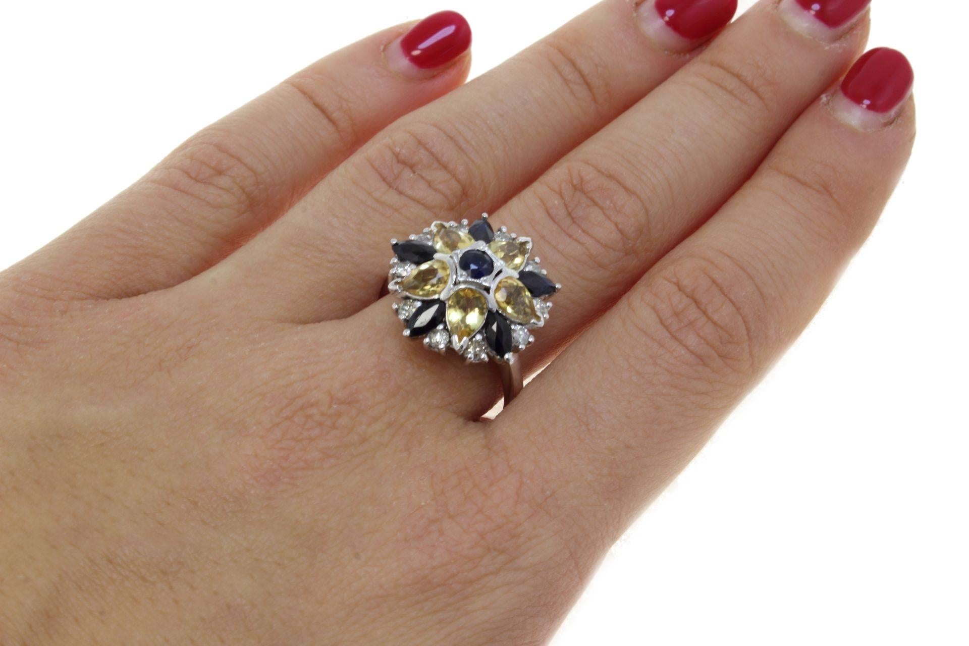  Diamond Sapphire and topaz yellow Fashion White Gold Ring In Good Condition In Marcianise, Marcianise (CE)