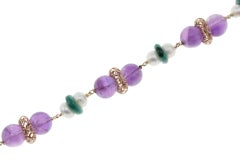 Amethyst Pearl Malachite Link Rose Gold Bracelet