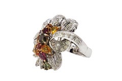 Rose and white gold Diamonds and Sapphires Cluster flower  Ring