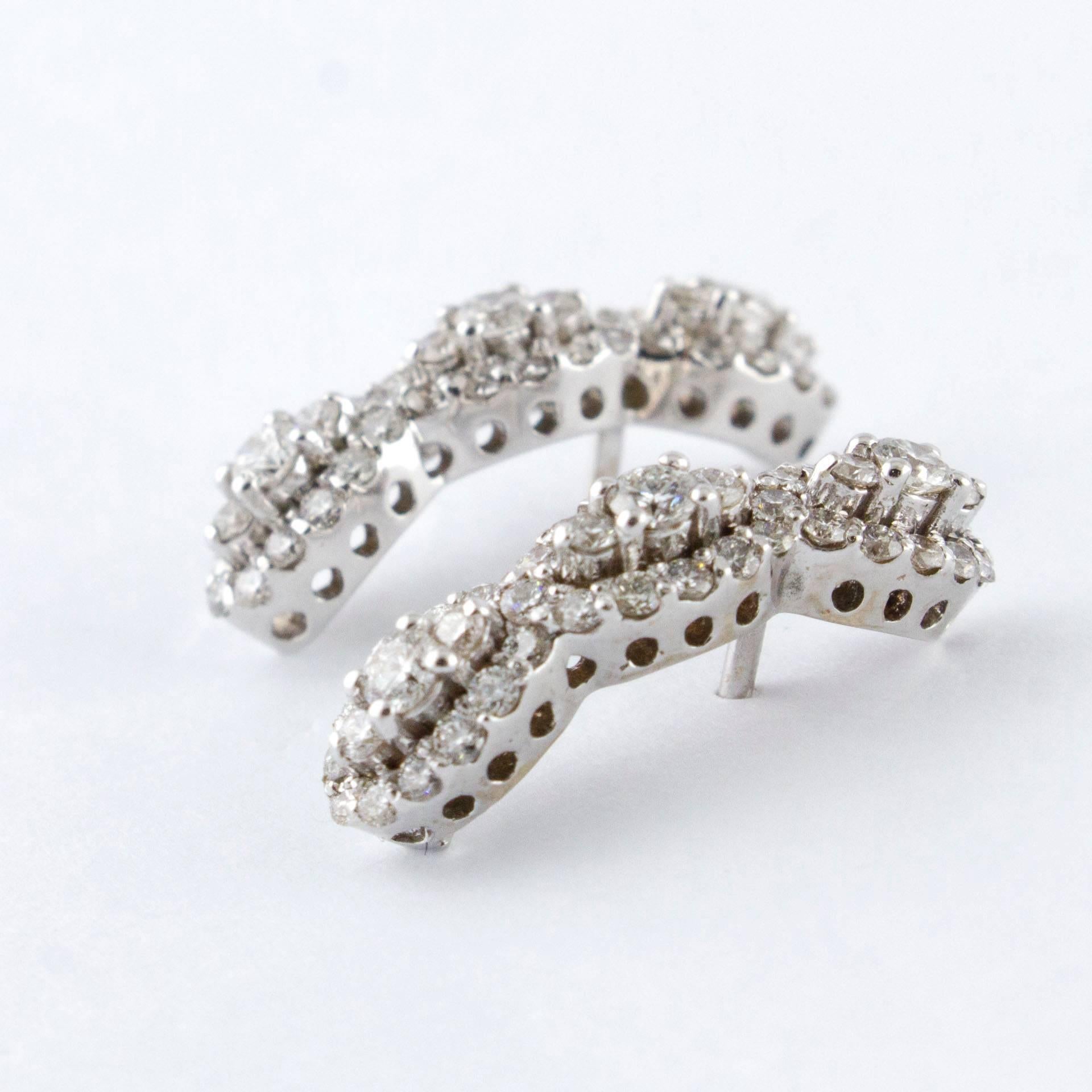 Modern Diamonds  Earrings, 18 kt White Gold Stud/Dangle For Sale