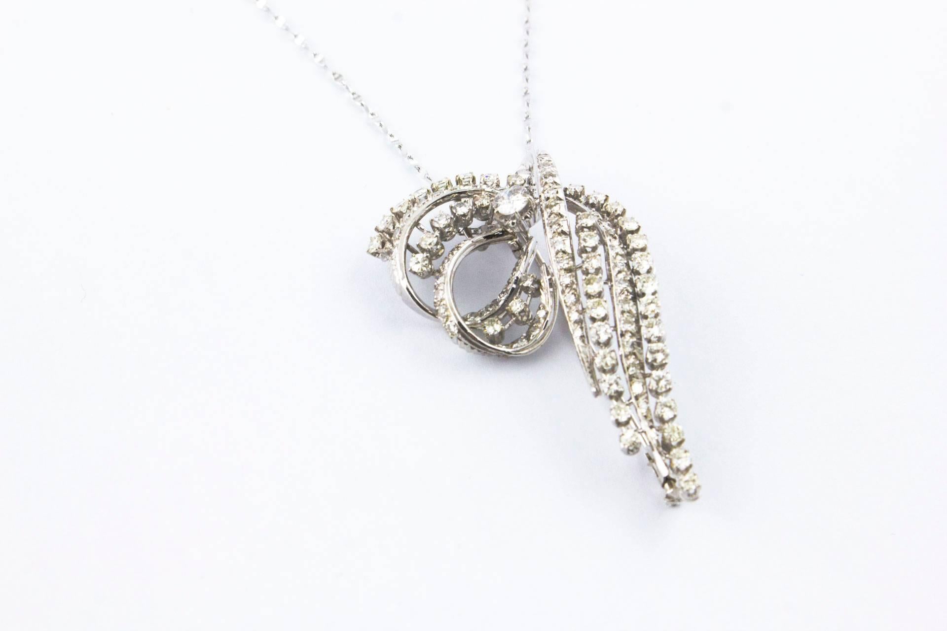 Women's Sparkling Pendant Necklace/Brooch with Carat 2.50 Diamonds