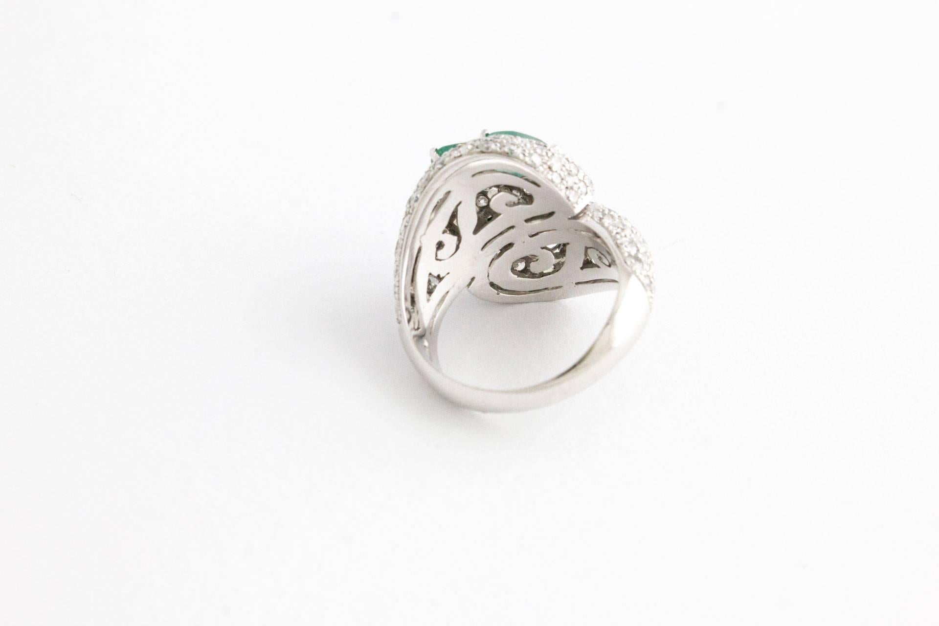 Retro Diamond Emerald Crossover Ring For Sale