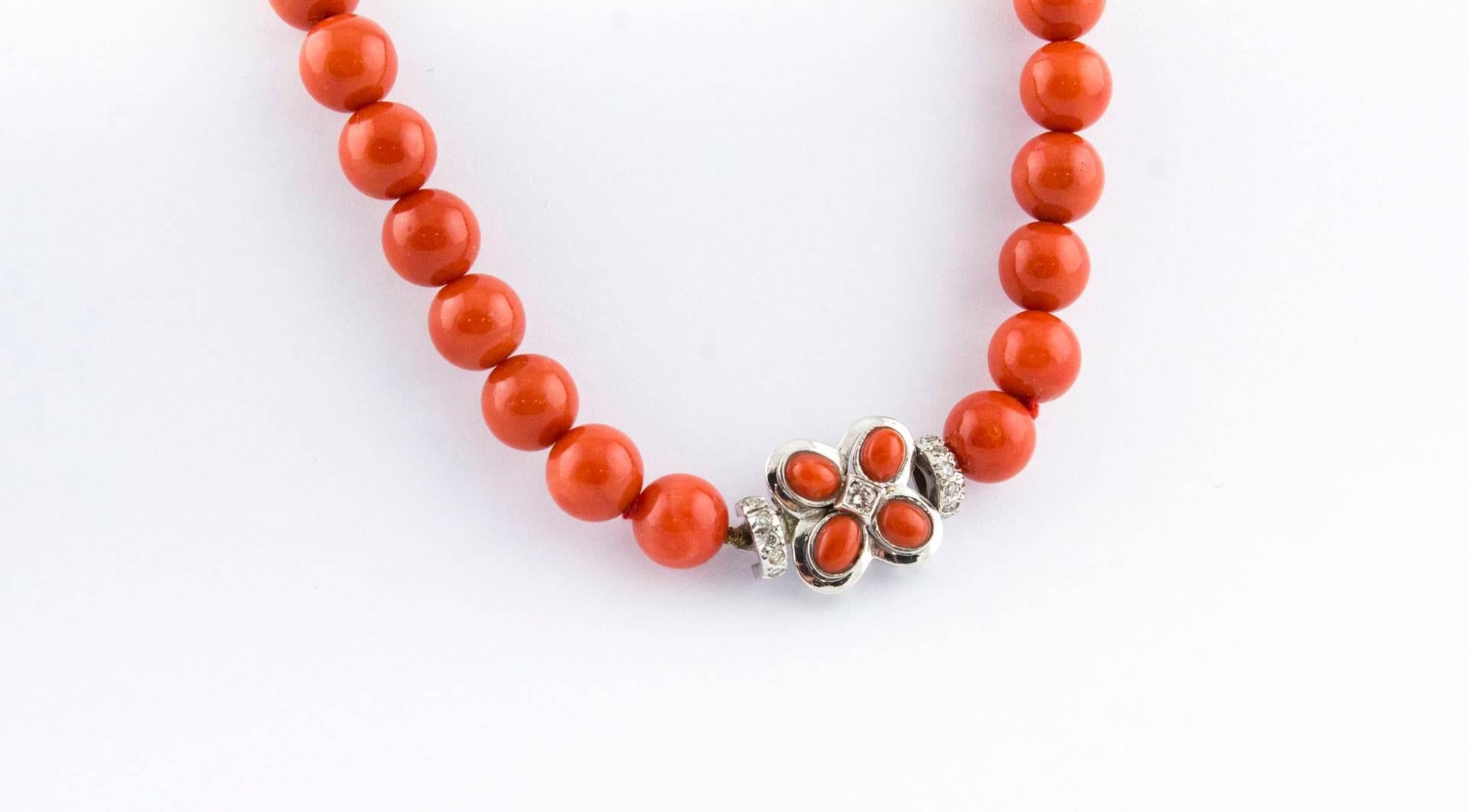 Women's or Men's White Gold Italian Natural Coral Top Quality Beaded Necklace