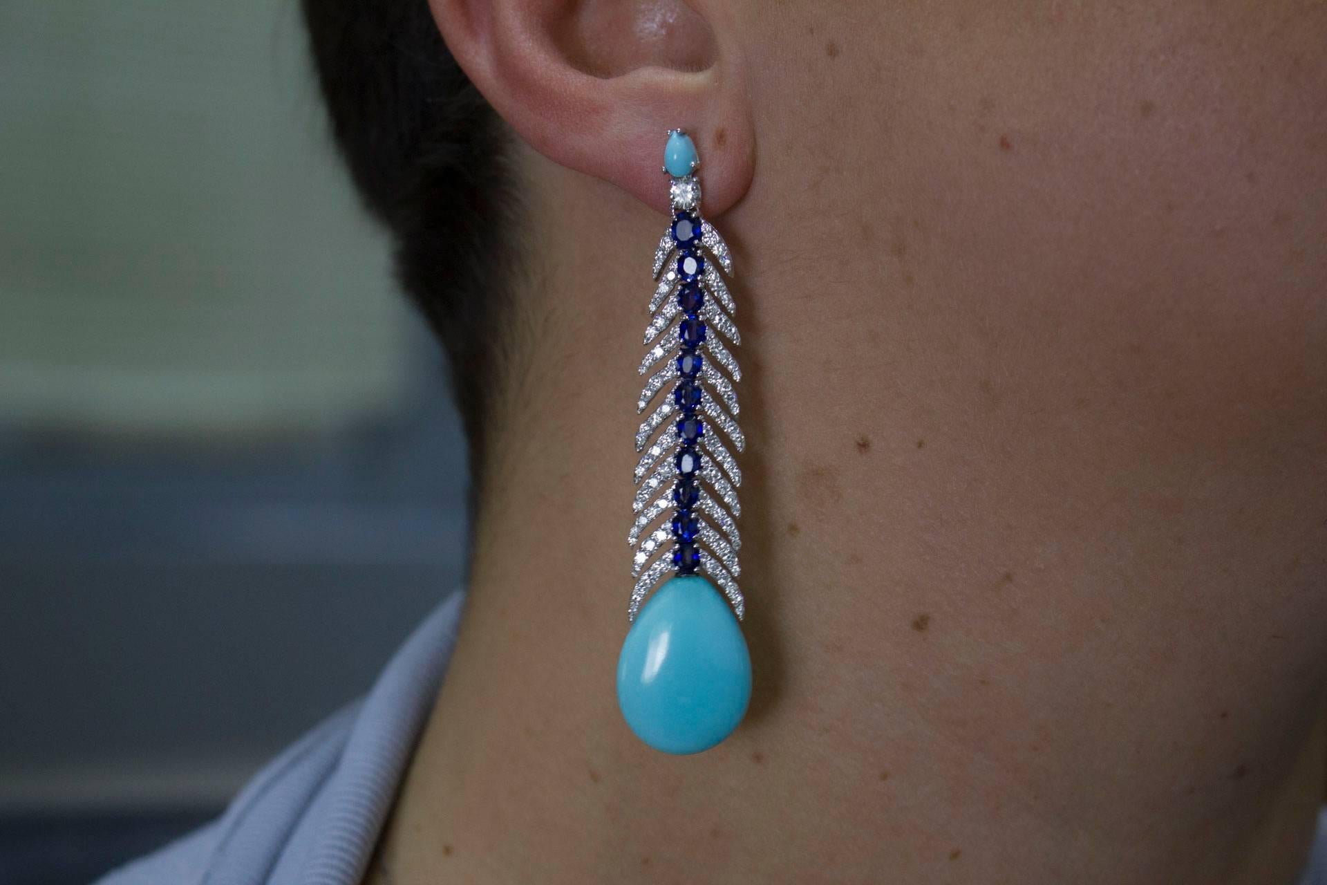 Dangle Earrings with Diamonds, Sapphires and Turquoise 5