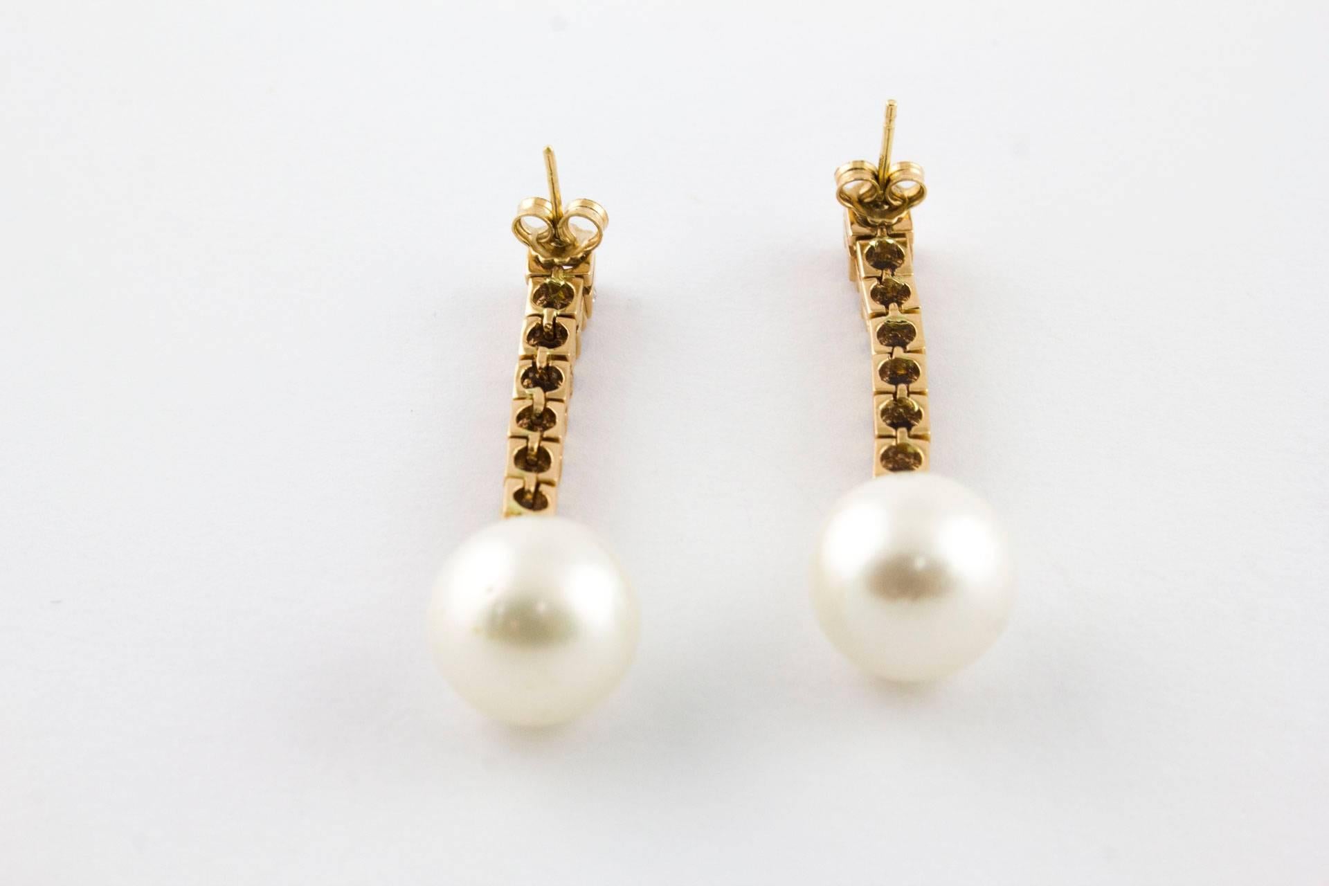 Brilliant Cut Diamonds Sapphires Big Australian Pearls Rose Gold Earrings For Sale