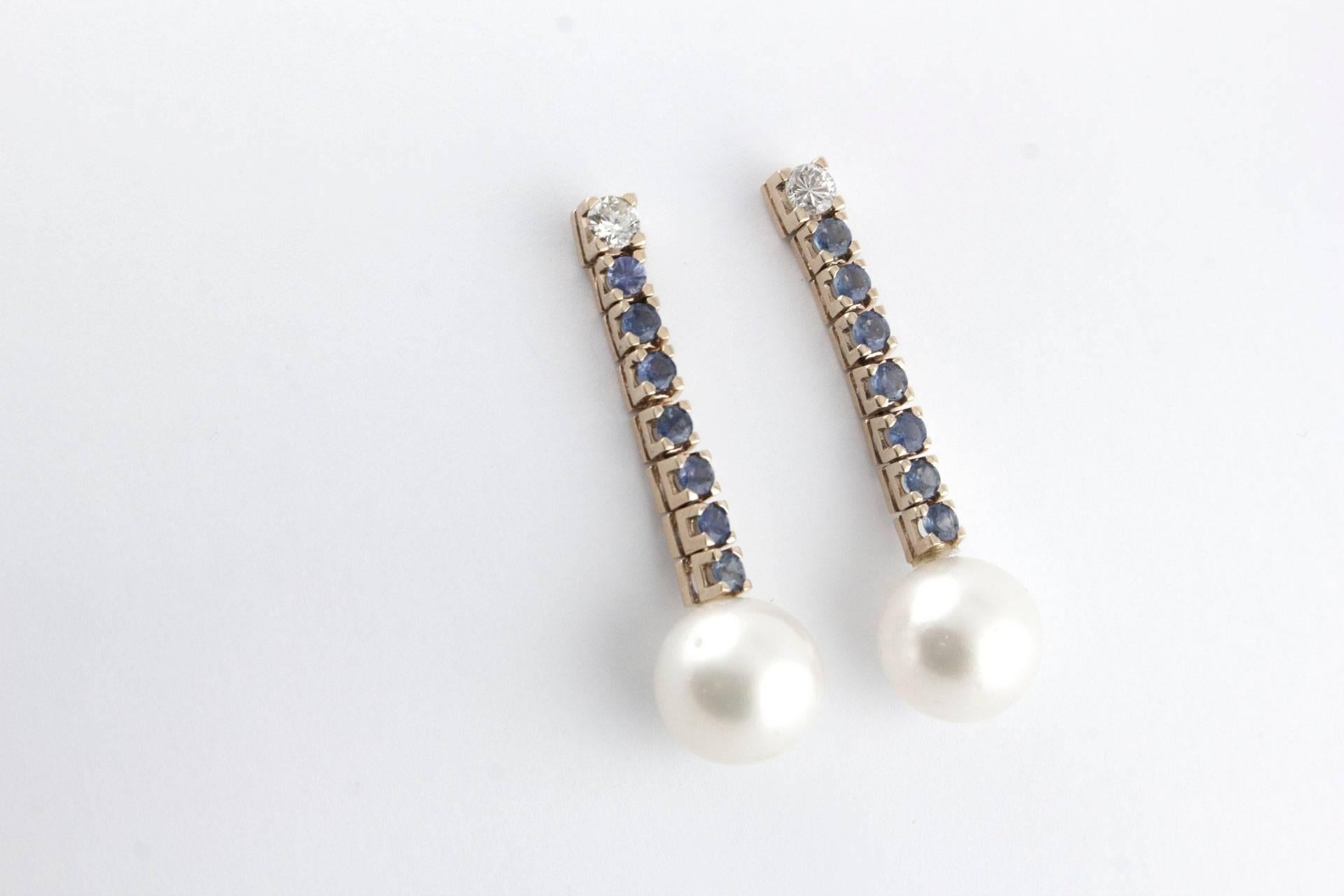 Women's Diamonds Sapphires Big Australian Pearls Rose Gold Earrings For Sale