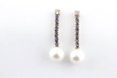 Diamonds Sapphires Big Australian Pearls Rose Gold Earrings