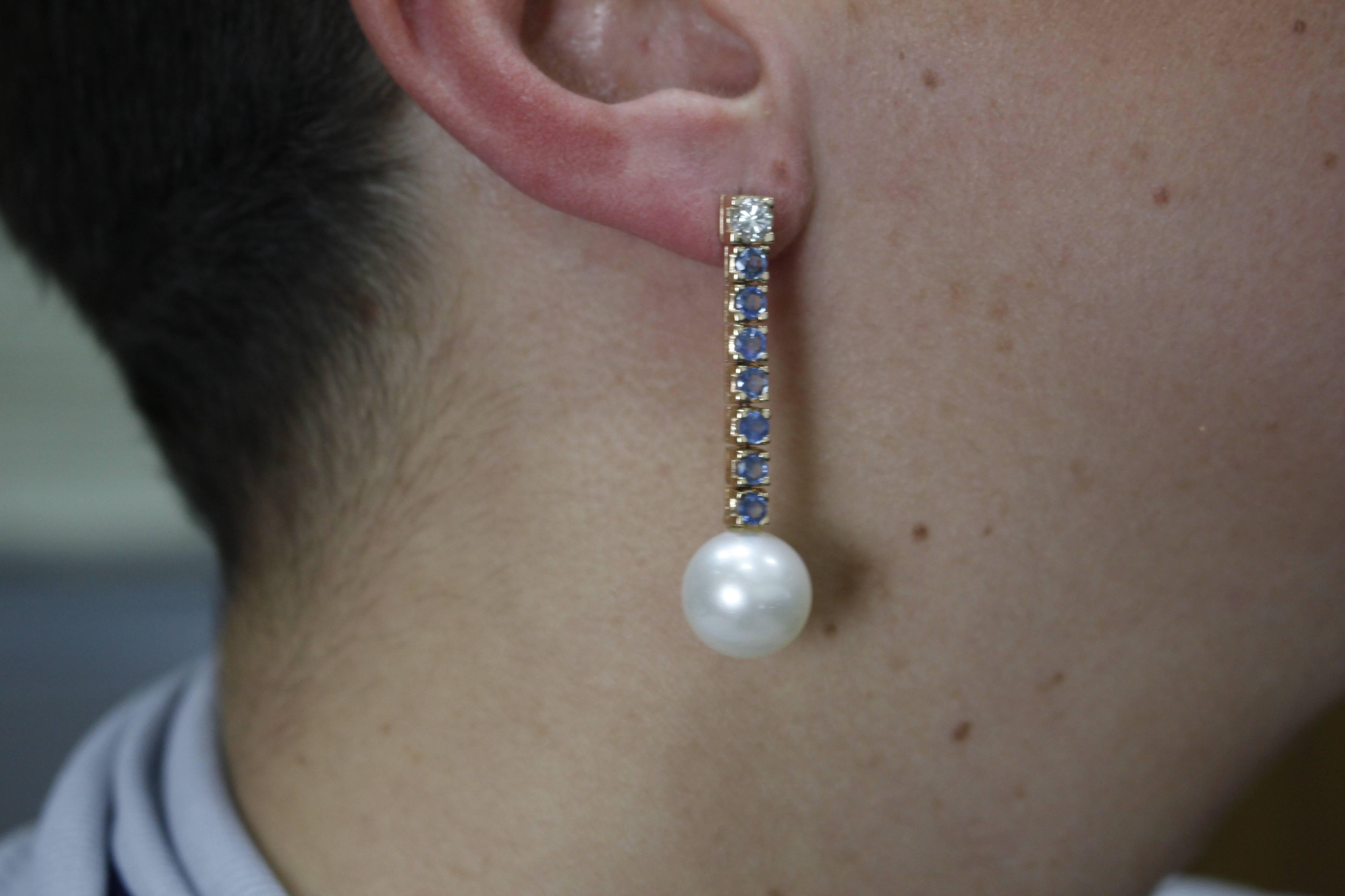 Diamonds Sapphires Big Australian Pearls Rose Gold Earrings For Sale 2