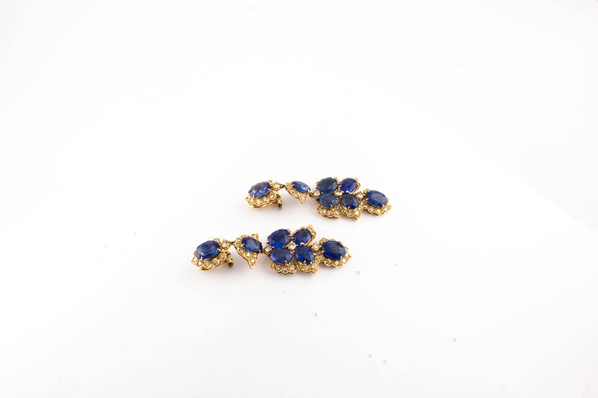 Contemporary Diamonds Sapphires Rose Gold Dangle Earrings For Sale