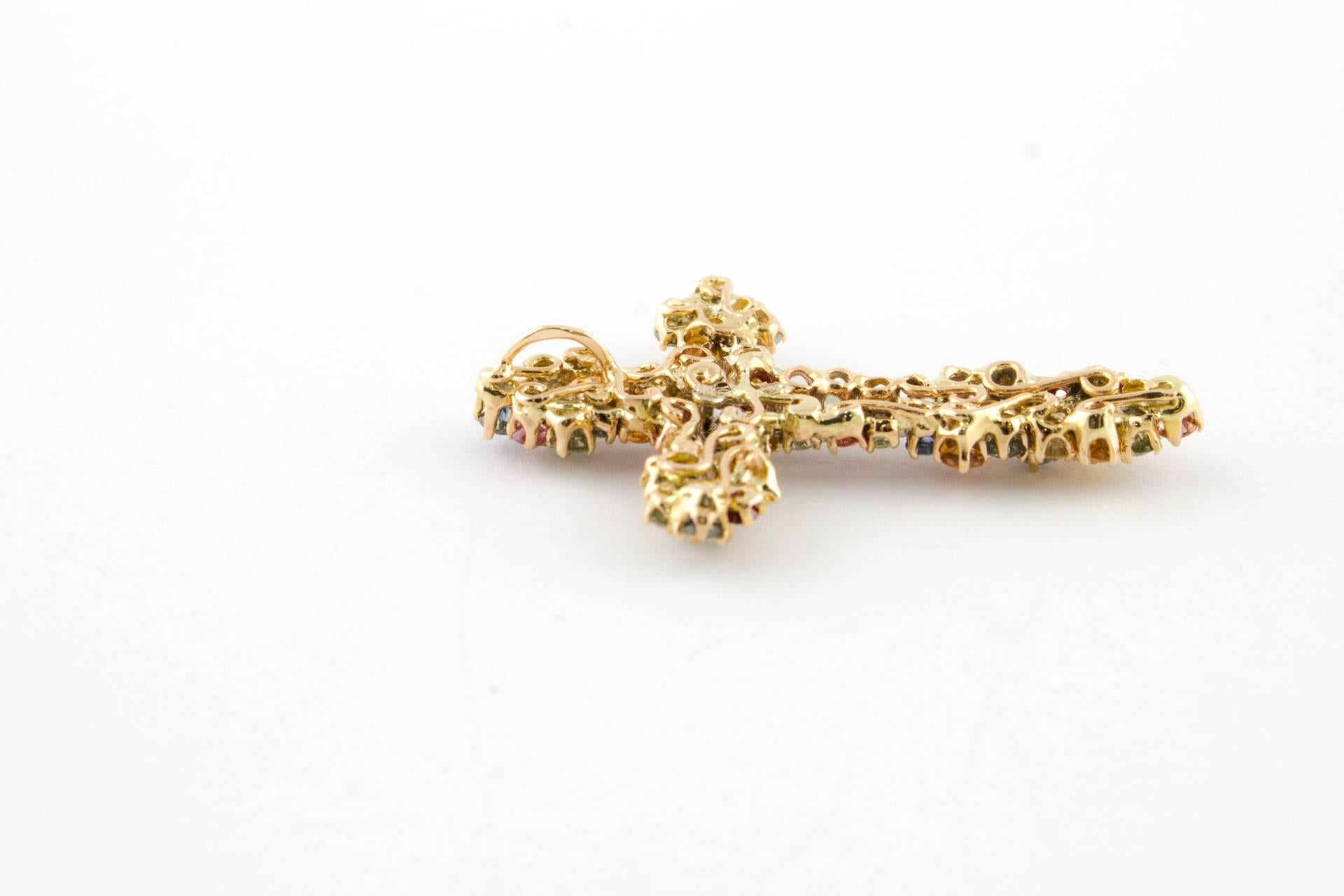 Diamonds Multicolour Sapphires Rose Gold Cross Pendant  1