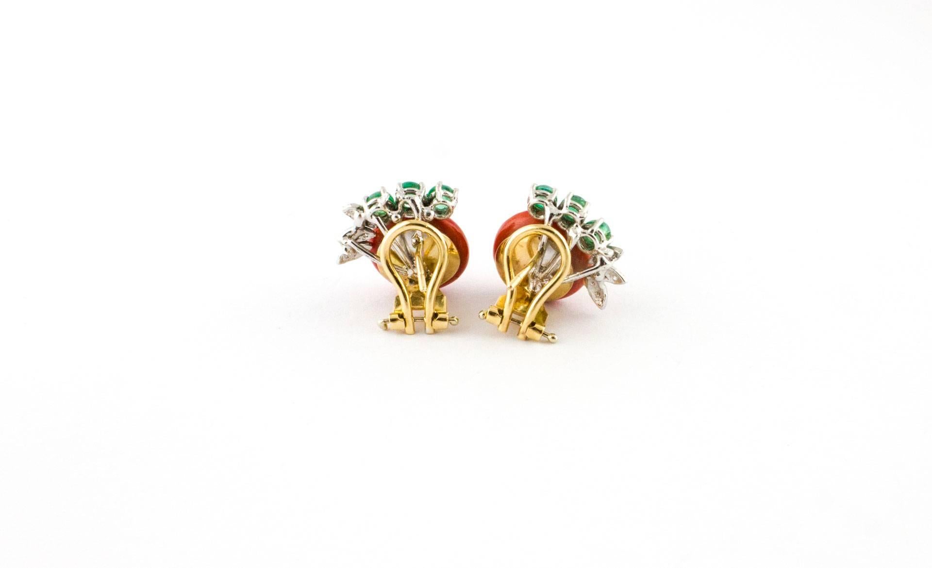 Coral Emerald Diamond Rose Gold Earrings In Good Condition In Marcianise, Marcianise (CE)