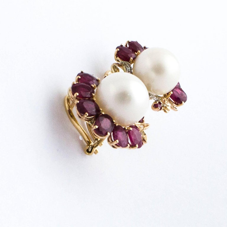 Diamonds Rubies Pearls Rose Gold Drop Earrings For Sale at 1stdibs