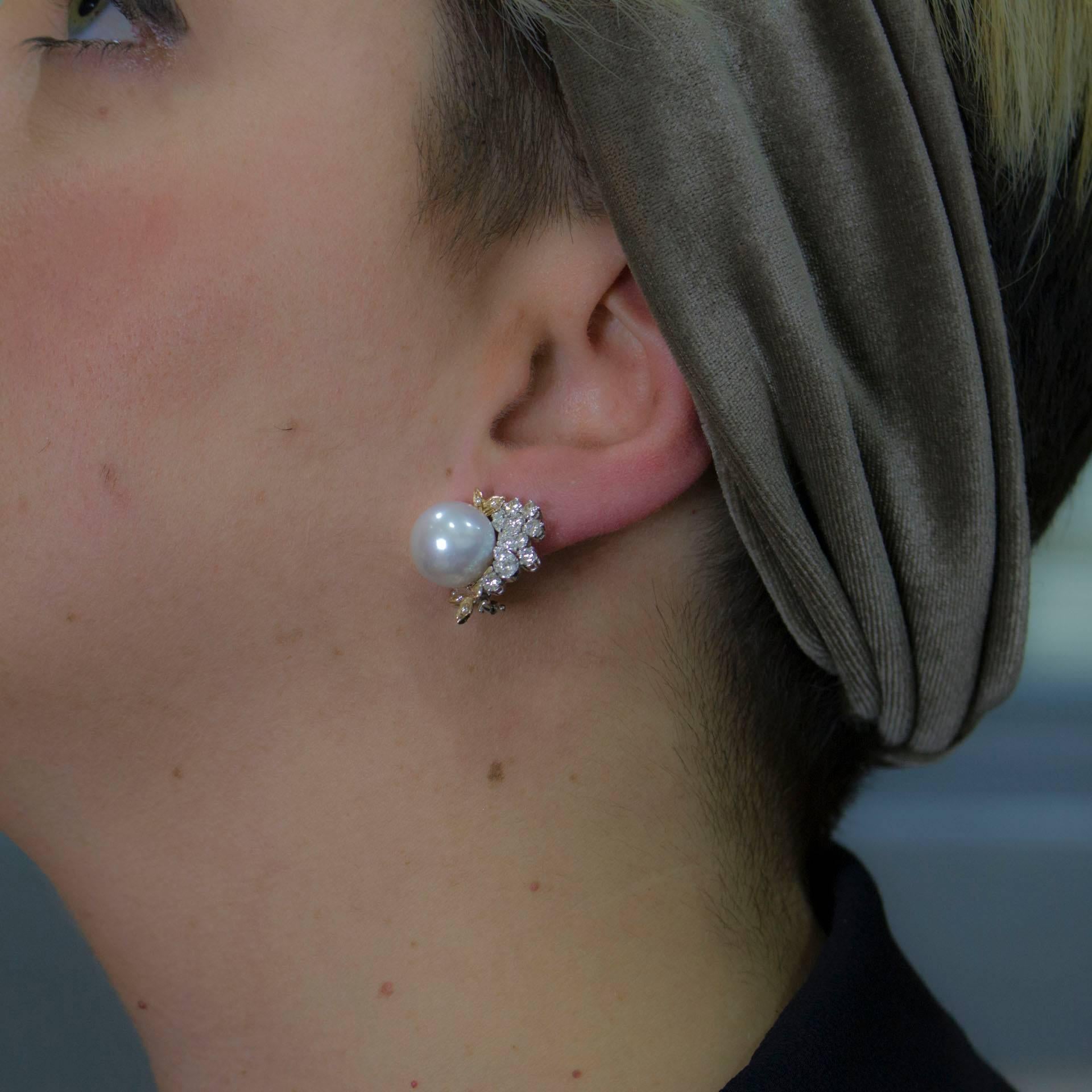 Women's Diamonds Australian Pearls White Gold Drop Earrings 