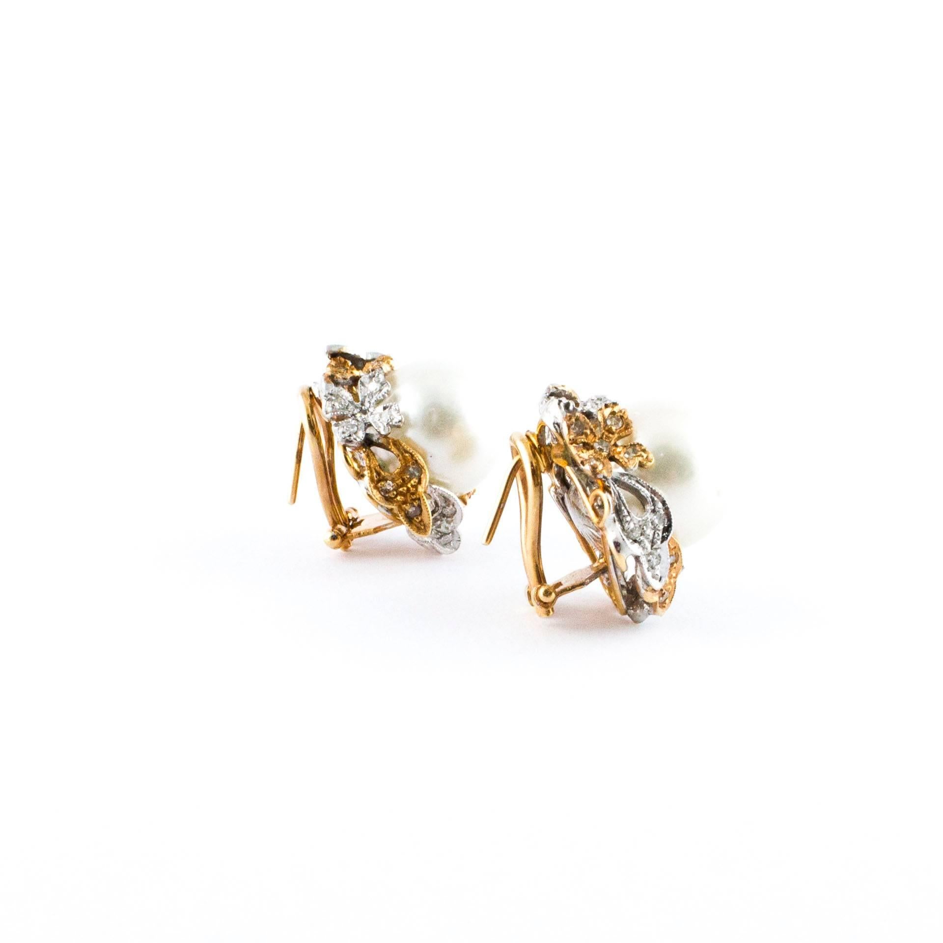 Diamonds Australian Pearls Rose Gold Drop Earrings In Good Condition In Marcianise, Marcianise (CE)