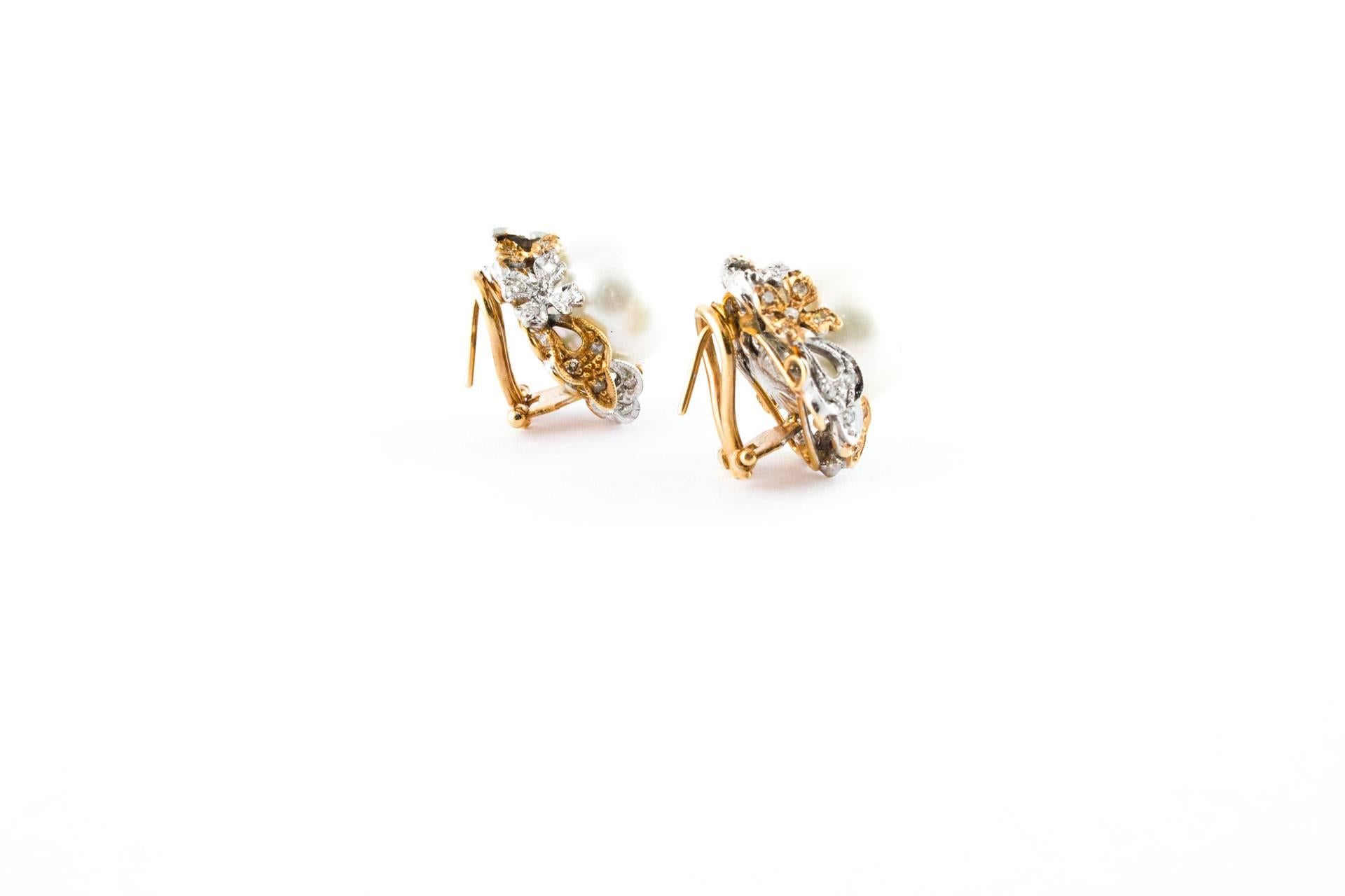 Diamonds Australian Pearls Rose Gold Drop Earrings 1