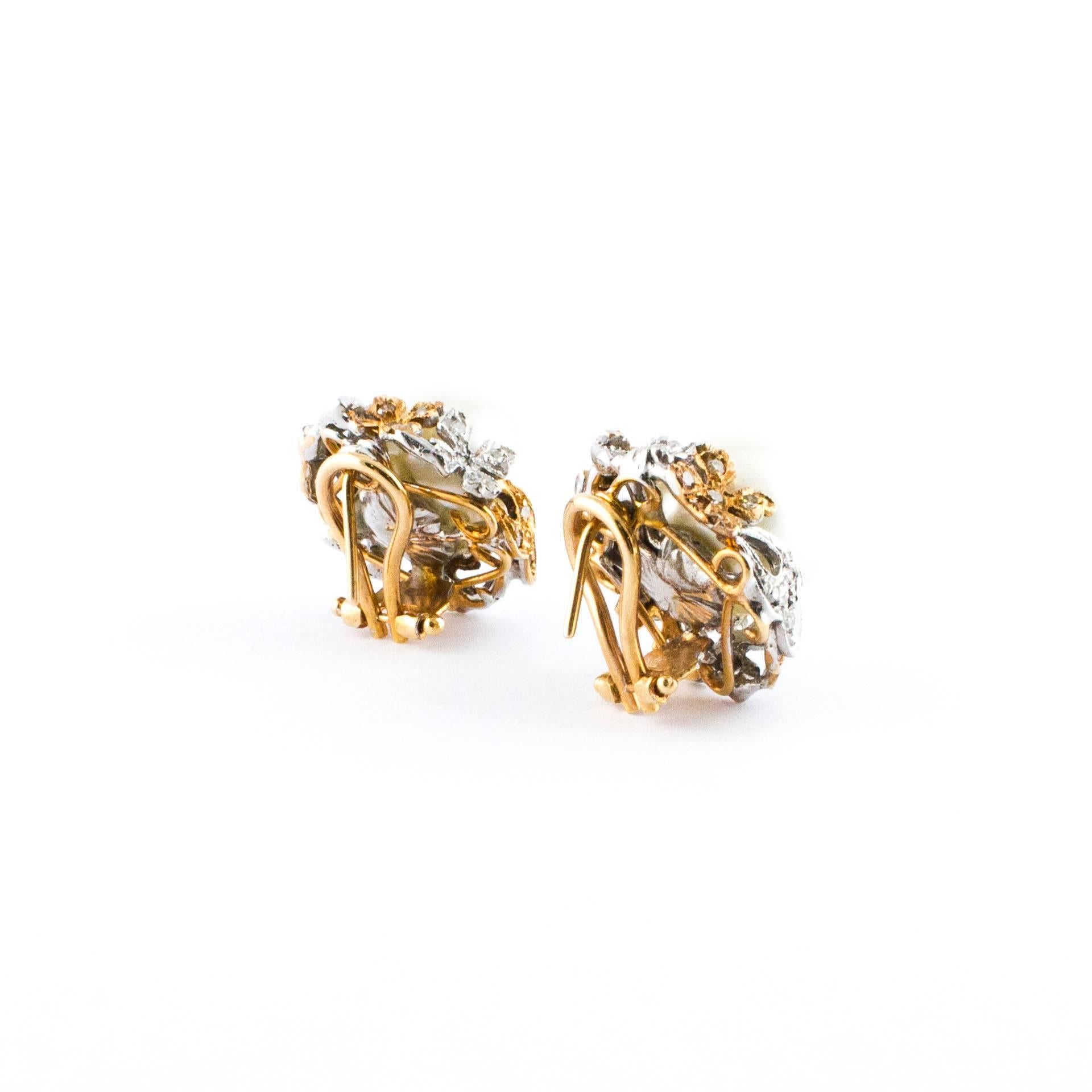 Mixed Cut Diamonds Australian Pearls Rose Gold Drop Earrings