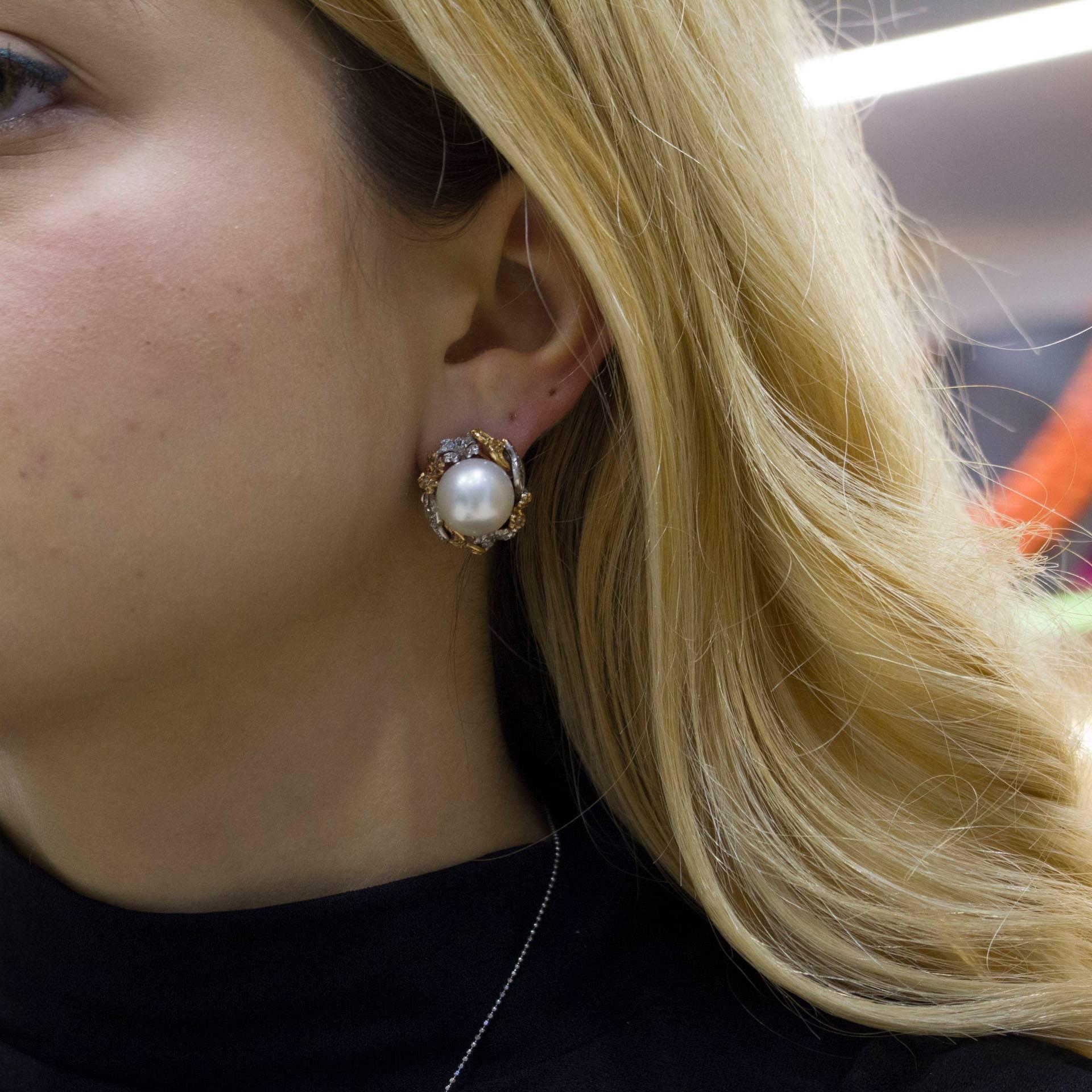 Diamonds Australian Pearls Rose Gold Drop Earrings 3