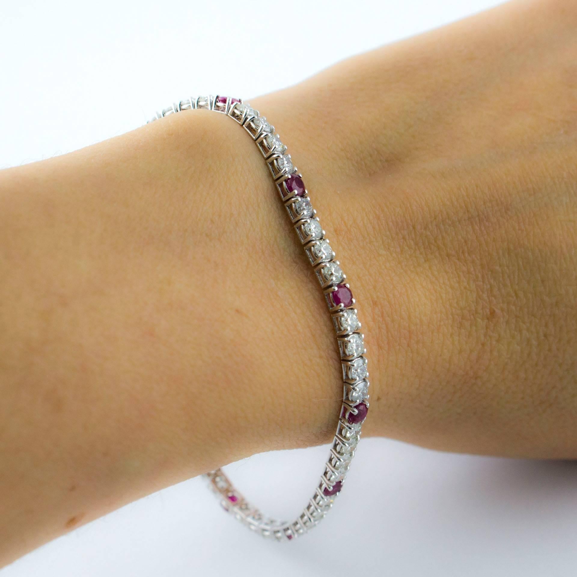 Diamond Ruby White Gold Tennis Bracelet For Sale 1