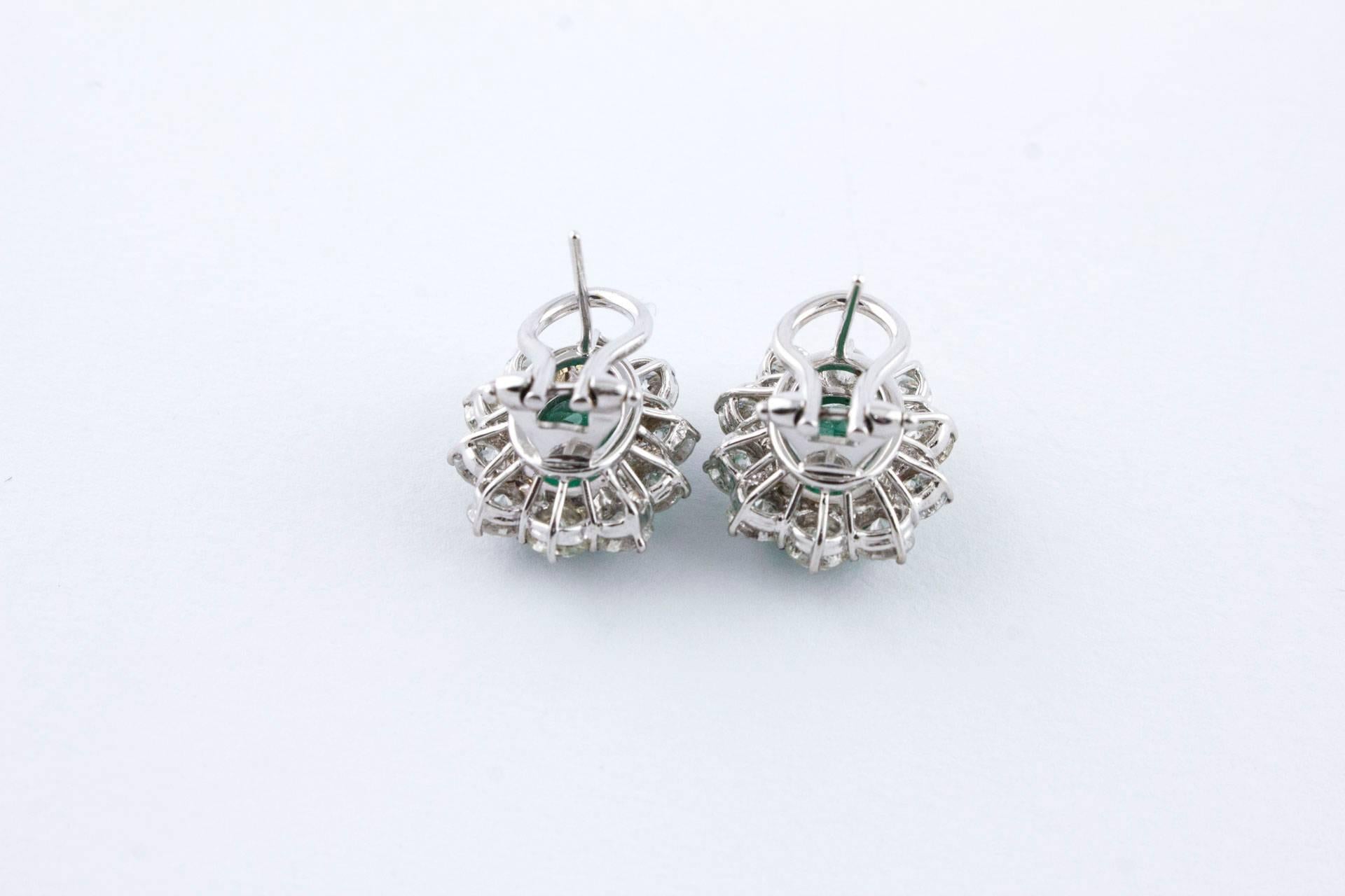 Retro Diamonds Emeralds White Gold Clip-on Earrings   For Sale