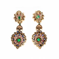 Diamonds Sapphires Rubies Emeralds Rose Gold Dangling Earrings