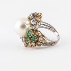 Diamonds Emeralds Pearl White Rose Gold Fantastic Ring