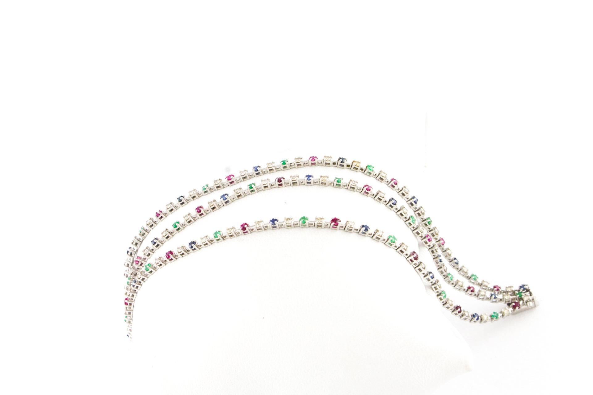  Diamond Sapphire Ruby Emerald White Gold Bracelet In Good Condition In Marcianise, Marcianise (CE)